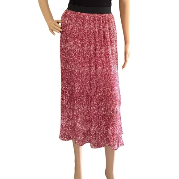 Adrianna Papell Red Pleated Midi Skirt Size Small Lightweight Lined Floral - Picture 1 of 8